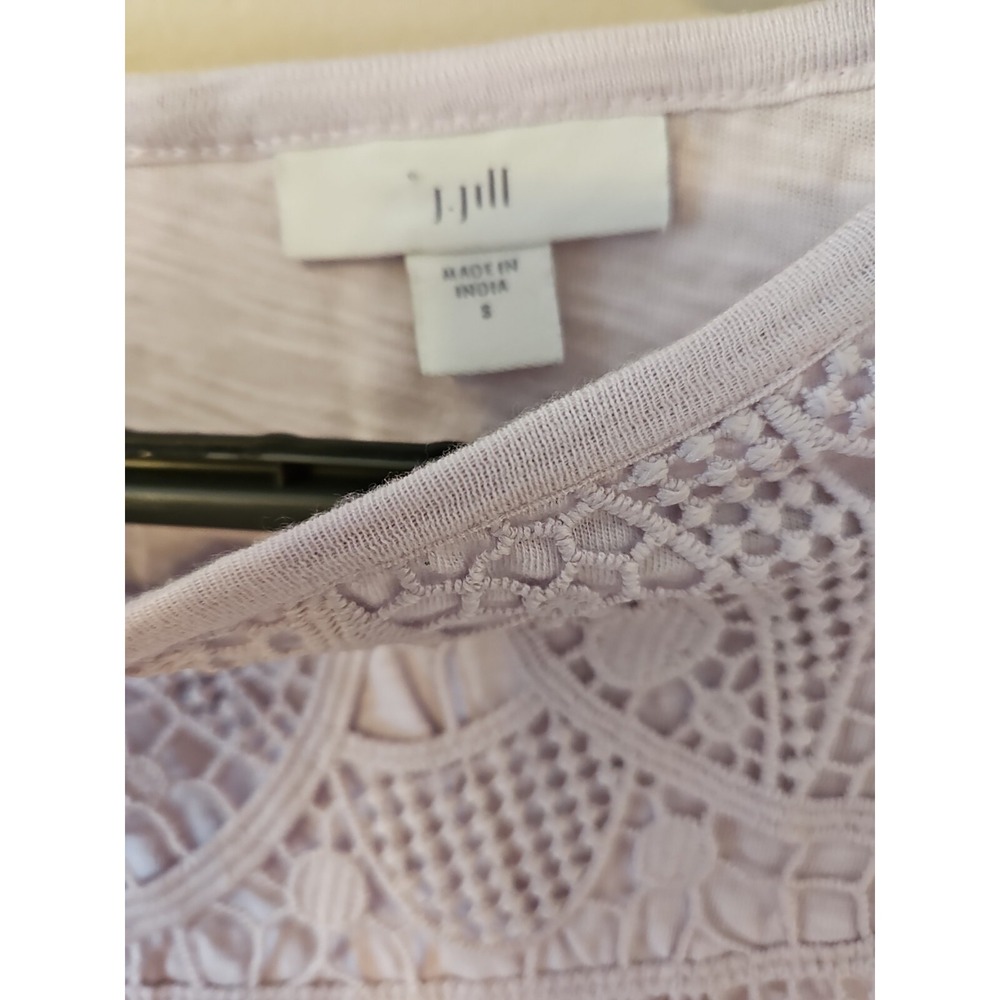 J Jill Blouse Women Small Heathered Light Lilac Gray Crochet Trim Modal Blend - Picture 2 of 15